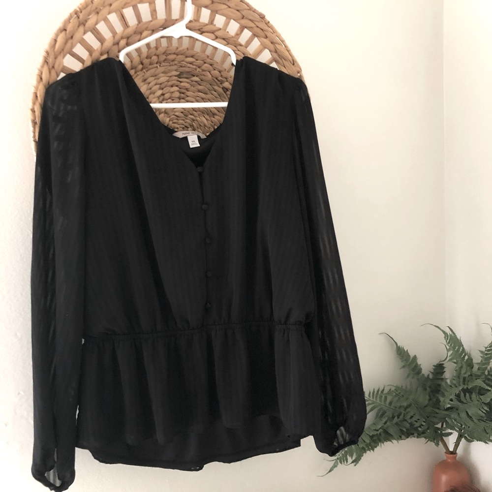 Nine West black blouse, classy + professional